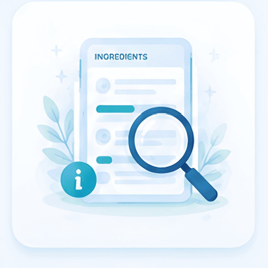 Illustration of an ingredients list examined with a magnifying glass