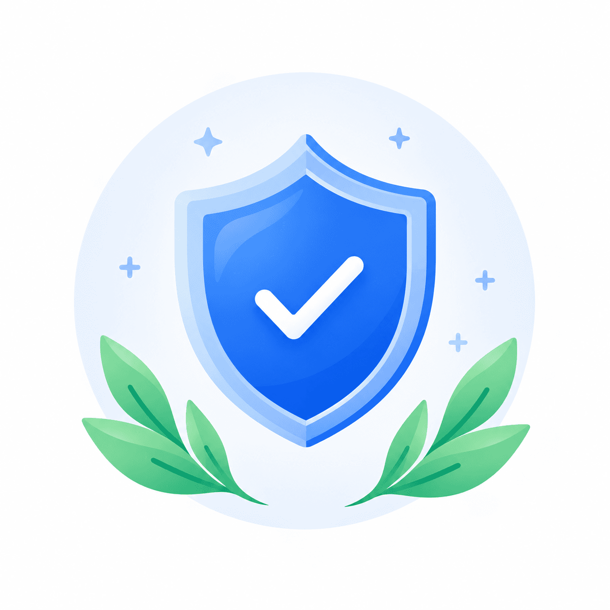 InstaCheck safety artwork: a shield with a check mark surrounded by leaves