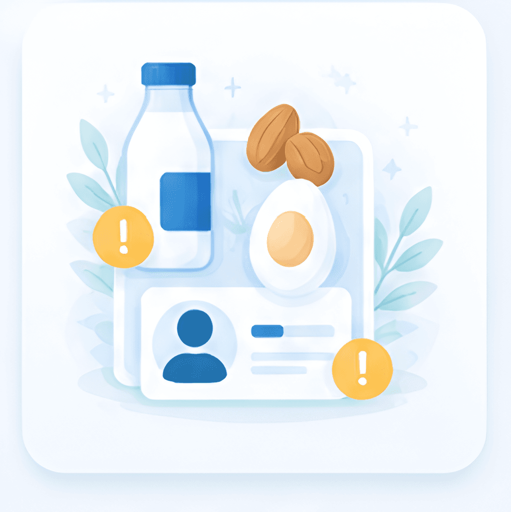 Illustration of a personal profile card next to common food and personal care products